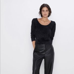 ZARA FAUX FUR BLACK SWEATER
